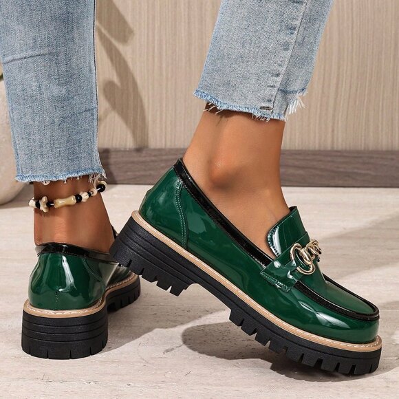 Green Casual Women's Round Toe Slip-On Loafers - Picture 6 of 6